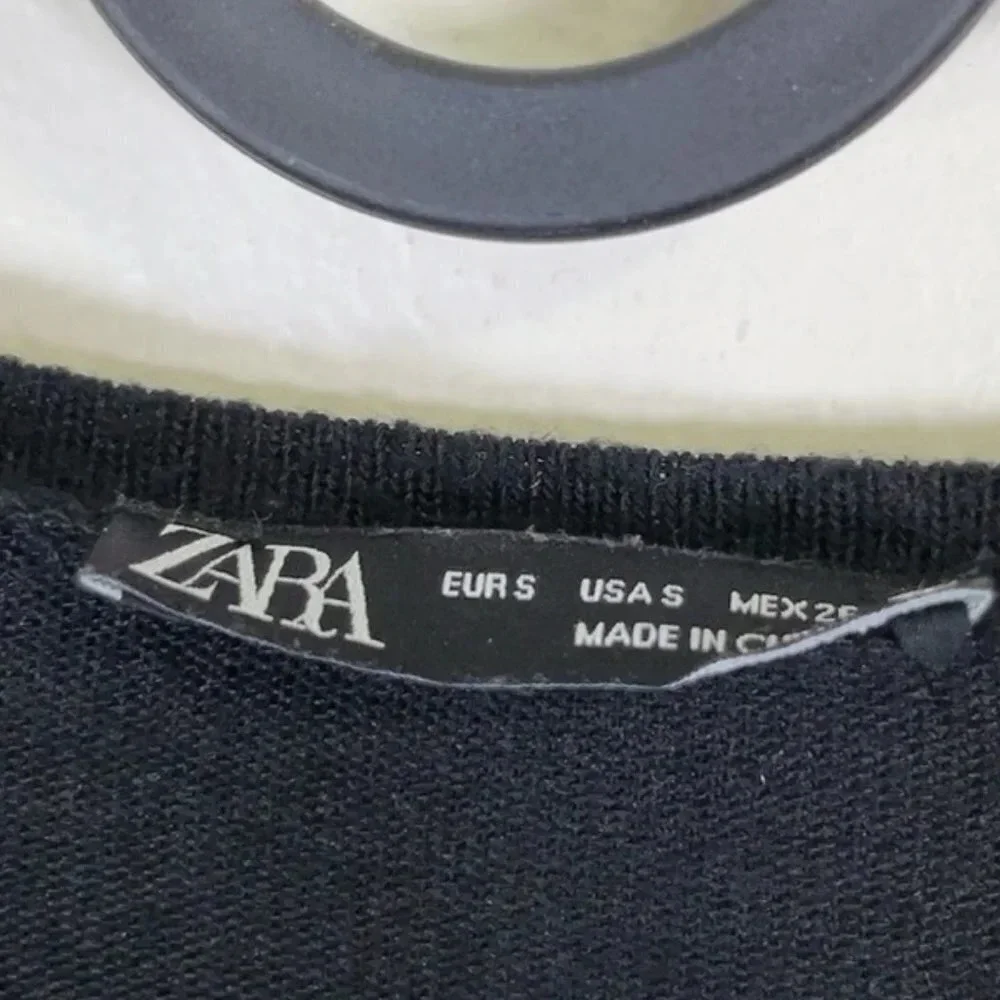 Zara Soft Ribbed Tie Waist Crew Neck Sweater